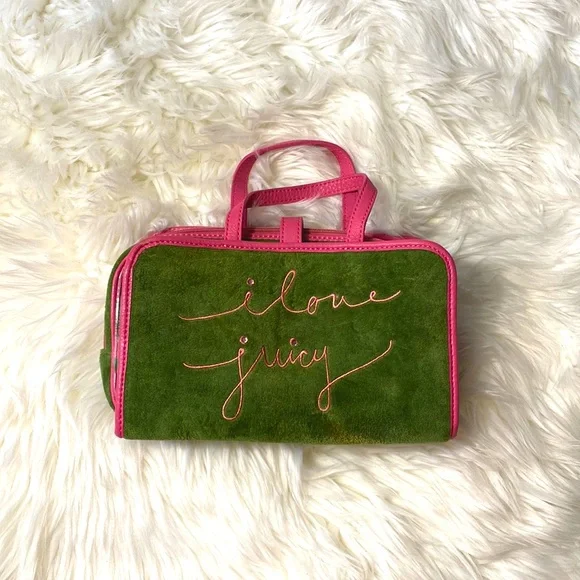 Juicy Couture Green and Pink Travel Makeup Bag Purse - Picture 2 of 14